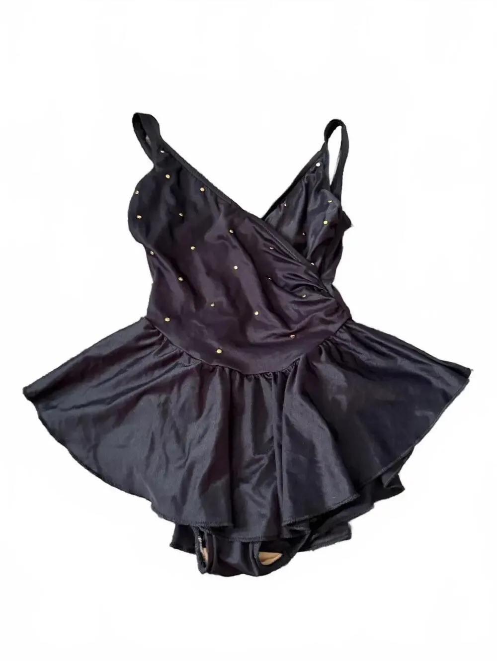 Sirena Vintage Black One Piece Swimdress Size 8 Gold Stud Swimsuit USA